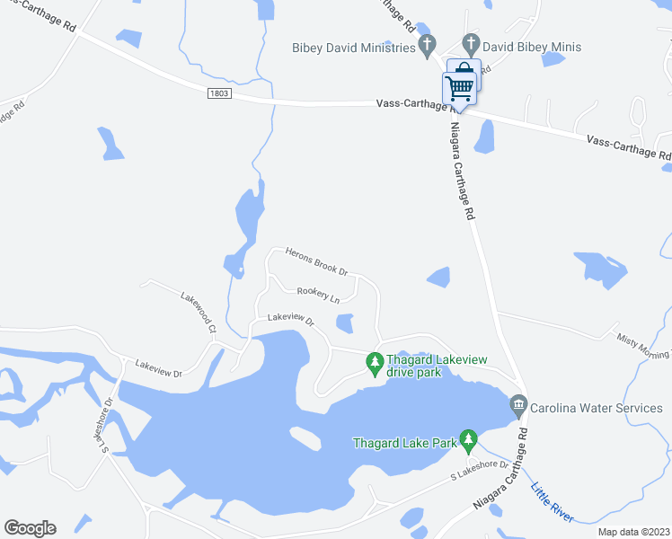 map of restaurants, bars, coffee shops, grocery stores, and more near Herons Brook Drive in Whispering Pines