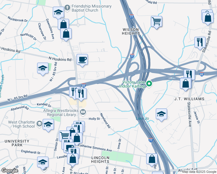 map of restaurants, bars, coffee shops, grocery stores, and more near 1816 Trentwood Place in Charlotte
