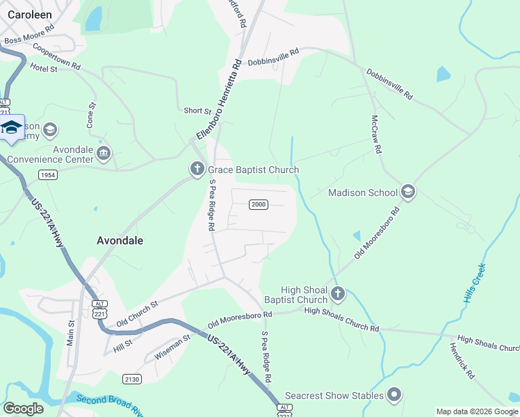 map of restaurants, bars, coffee shops, grocery stores, and more near 160 Newline Road in Mooresboro