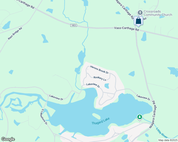 map of restaurants, bars, coffee shops, grocery stores, and more near 536 Herons Brook Drive in Whispering Pines