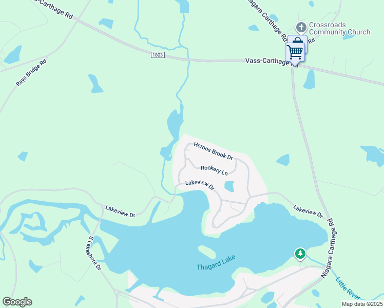 map of restaurants, bars, coffee shops, grocery stores, and more near 536 Herons Brook Drive in Whispering Pines