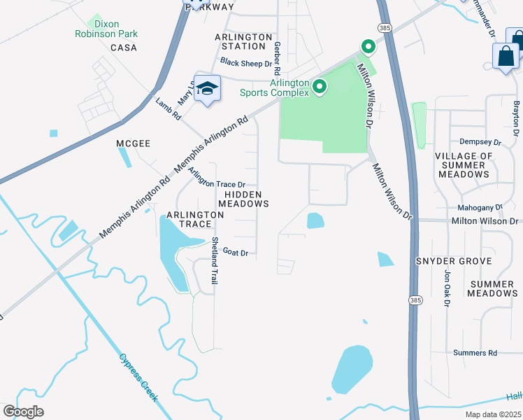 map of restaurants, bars, coffee shops, grocery stores, and more near 5322 Hidden Meadows Drive in Arlington