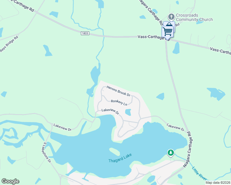 map of restaurants, bars, coffee shops, grocery stores, and more near 590 Herons Brook Drive in Whispering Pines