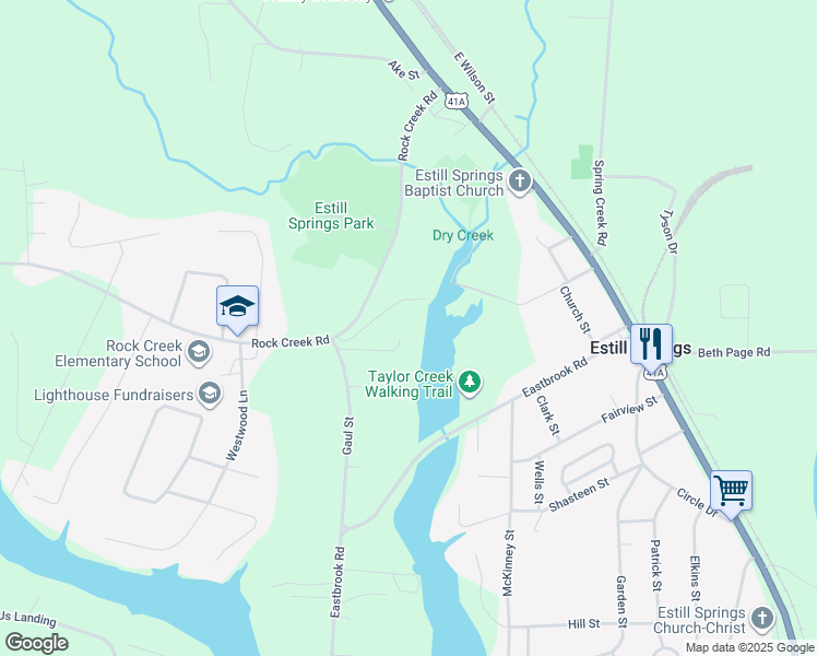 map of restaurants, bars, coffee shops, grocery stores, and more near 116 Plain View Drive in Estill Springs