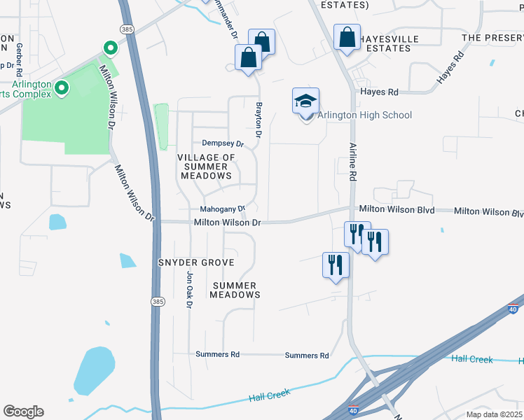 map of restaurants, bars, coffee shops, grocery stores, and more near 11678 Milton Wilson Drive in Arlington