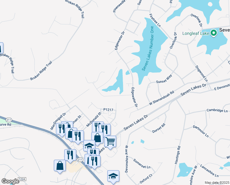 map of restaurants, bars, coffee shops, grocery stores, and more near in Pinehurst