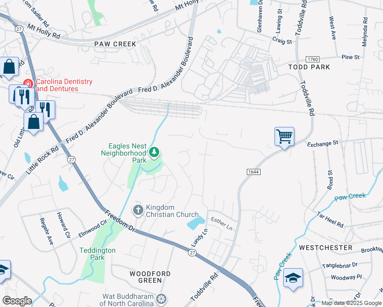 map of restaurants, bars, coffee shops, grocery stores, and more near 5441 Realtree Lane in Charlotte