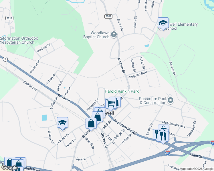 map of restaurants, bars, coffee shops, grocery stores, and more near 600 Rogosin Boulevard in Lowell