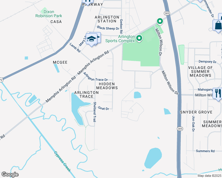 map of restaurants, bars, coffee shops, grocery stores, and more near 11215 Hidden Meadows Cove in Arlington