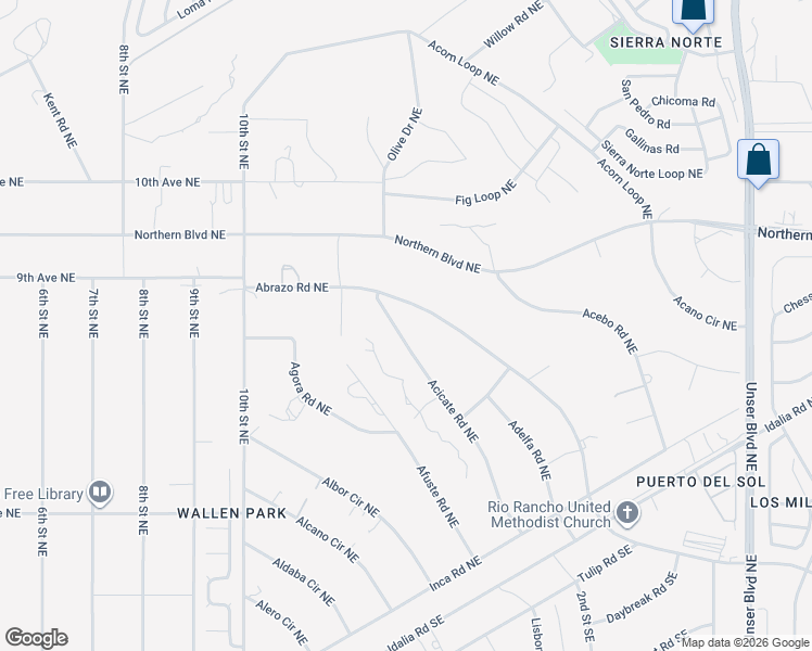map of restaurants, bars, coffee shops, grocery stores, and more near 1310 Abrazo Road Northeast in Rio Rancho