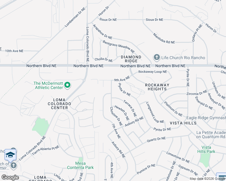 map of restaurants, bars, coffee shops, grocery stores, and more near 564 Christine Drive Northeast in Rio Rancho