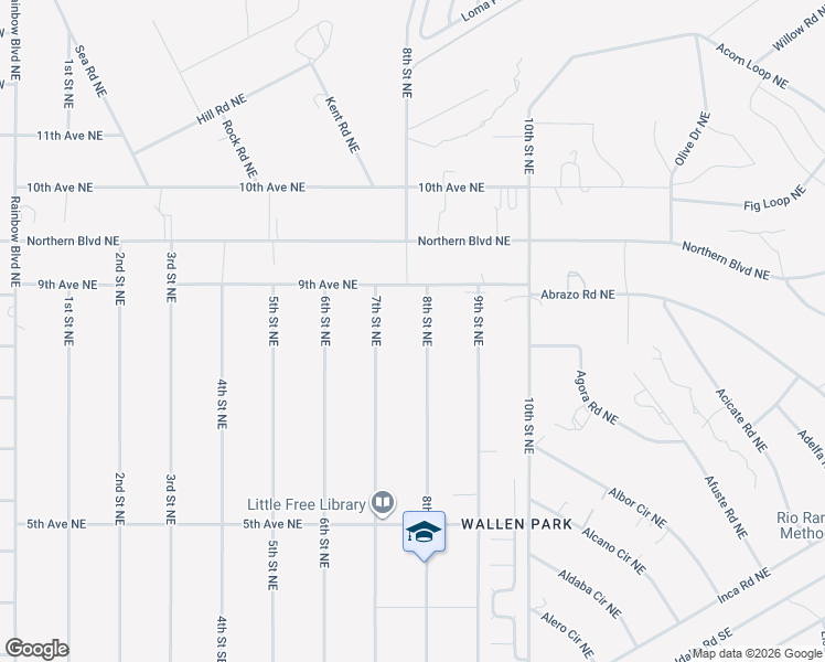 map of restaurants, bars, coffee shops, grocery stores, and more near 724 7th Street Northeast in Rio Rancho