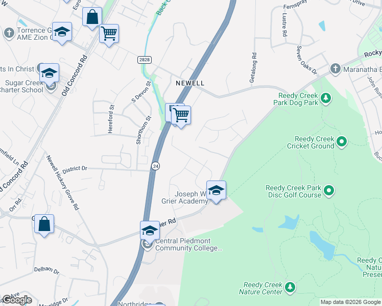 map of restaurants, bars, coffee shops, grocery stores, and more near 8515 Grier Road in Charlotte