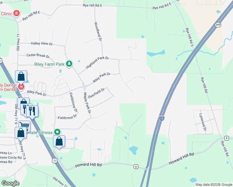 map of restaurants, bars, coffee shops, grocery stores, and more near 11811 Deerfield Court in Fort Smith