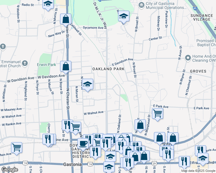 map of restaurants, bars, coffee shops, grocery stores, and more near 700 Doctor Martin Luther King Jr. Way in Gastonia