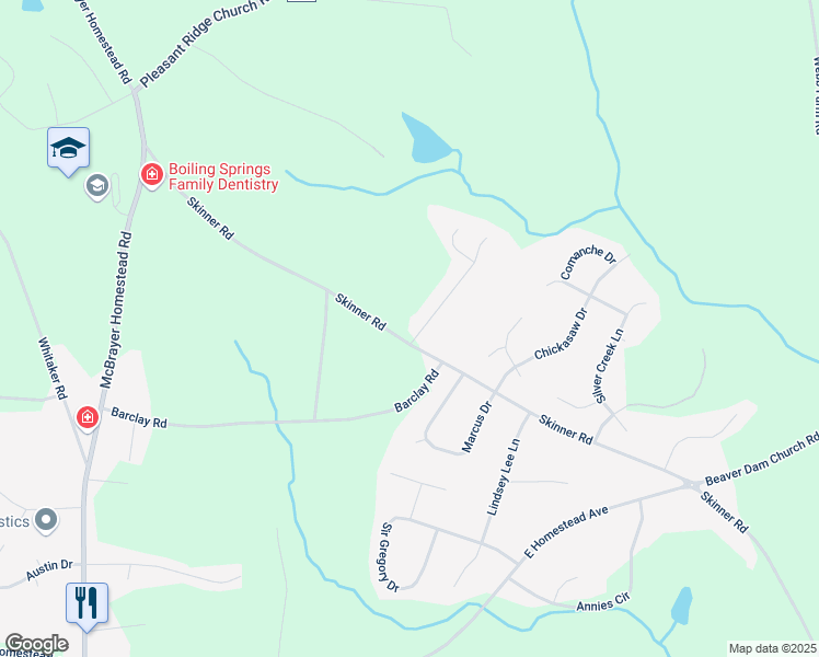 map of restaurants, bars, coffee shops, grocery stores, and more near 706 Skinner Road in Shelby