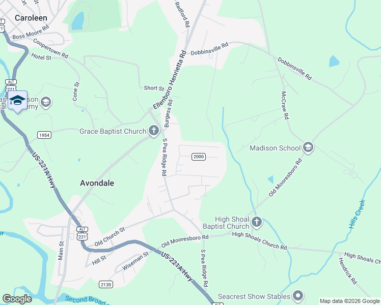 map of restaurants, bars, coffee shops, grocery stores, and more near 130 Hyde Road in Mooresboro