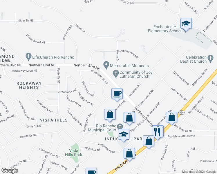 map of restaurants, bars, coffee shops, grocery stores, and more near 4912 Chromium Drive Northeast in Rio Rancho