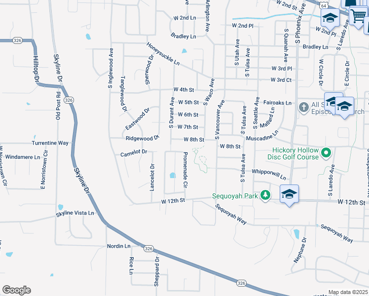 map of restaurants, bars, coffee shops, grocery stores, and more near 205 Promenade Circle in Russellville