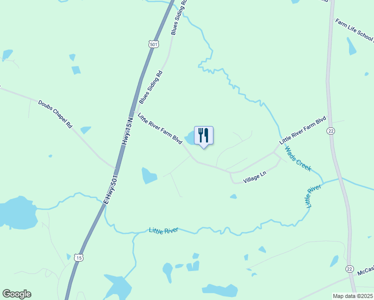 map of restaurants, bars, coffee shops, grocery stores, and more near 490 Little River Farm Boulevard in Carthage