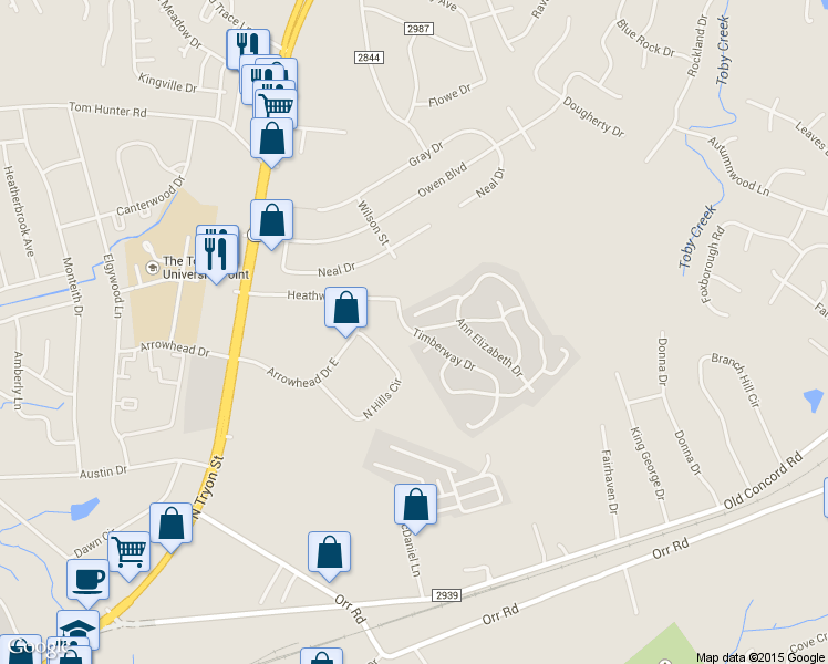 map of restaurants, bars, coffee shops, grocery stores, and more near Timberway Dr & Malcolm Ln in Charlotte