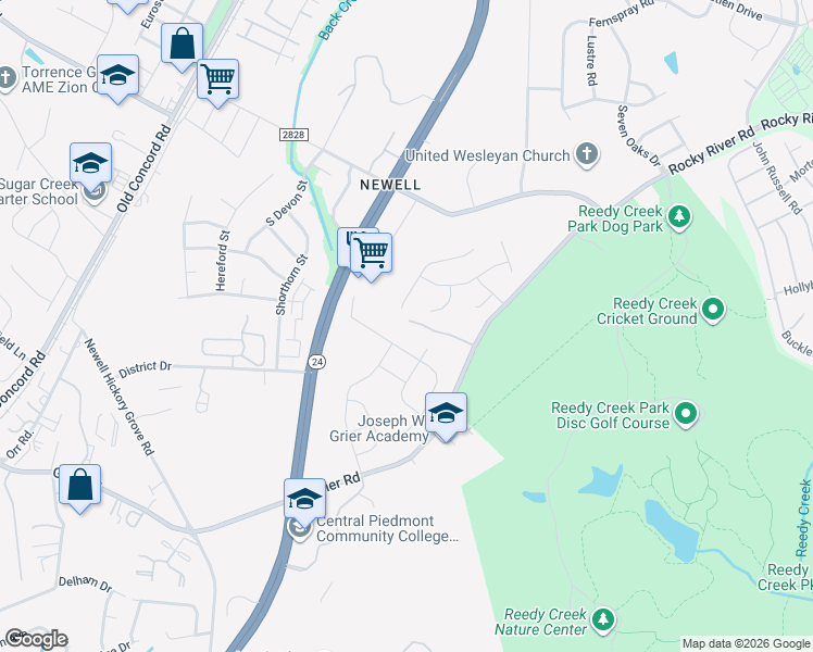 map of restaurants, bars, coffee shops, grocery stores, and more near 8515 Grier Road in Charlotte