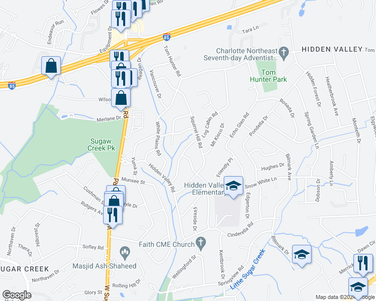 map of restaurants, bars, coffee shops, grocery stores, and more near 910 Log Cabin Road in Charlotte