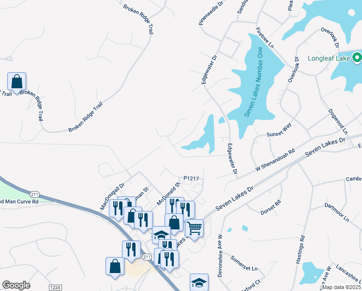 map of restaurants, bars, coffee shops, grocery stores, and more near 102 Fox Run Road in Pinehurst
