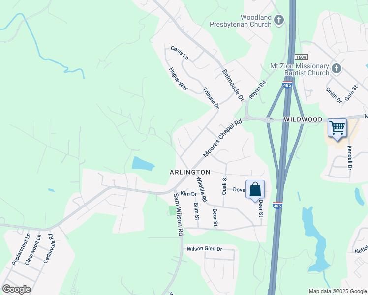 map of restaurants, bars, coffee shops, grocery stores, and more near 203 Tribune Drive in Charlotte