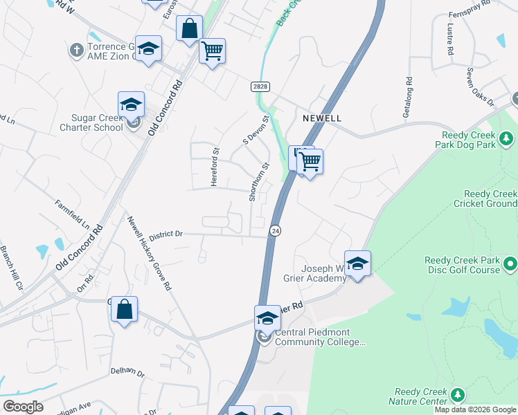 map of restaurants, bars, coffee shops, grocery stores, and more near 2112 Shorthorn Street in Charlotte