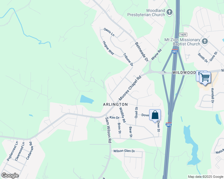 map of restaurants, bars, coffee shops, grocery stores, and more near 203 Tribune Drive in Charlotte