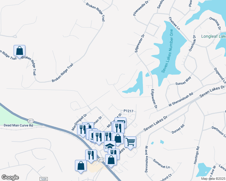 map of restaurants, bars, coffee shops, grocery stores, and more near in Pinehurst