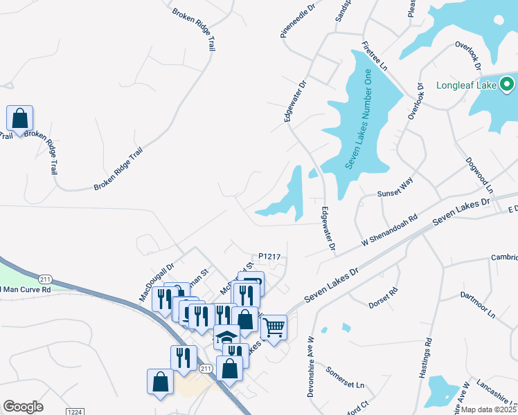 map of restaurants, bars, coffee shops, grocery stores, and more near 104 Fox Run Road in Pinehurst