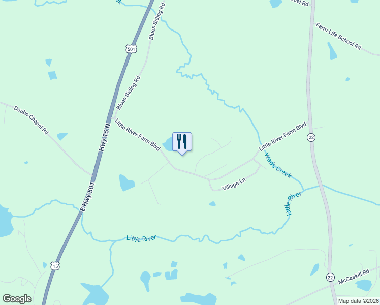 map of restaurants, bars, coffee shops, grocery stores, and more near 520 Little River Farm Boulevard in Carthage