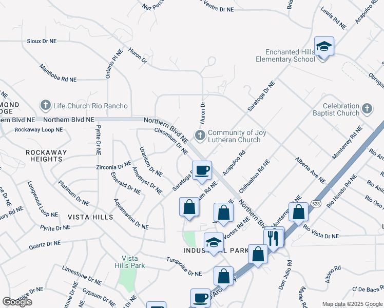 map of restaurants, bars, coffee shops, grocery stores, and more near 4913 Chromium Drive Northeast in Rio Rancho