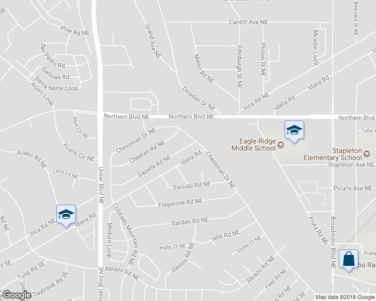 map of restaurants, bars, coffee shops, grocery stores, and more near 2168 Gazelle Road Northeast in Rio Rancho