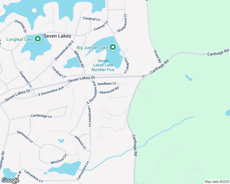 map of restaurants, bars, coffee shops, grocery stores, and more near 116 Sherwood Road in Seven Lakes
