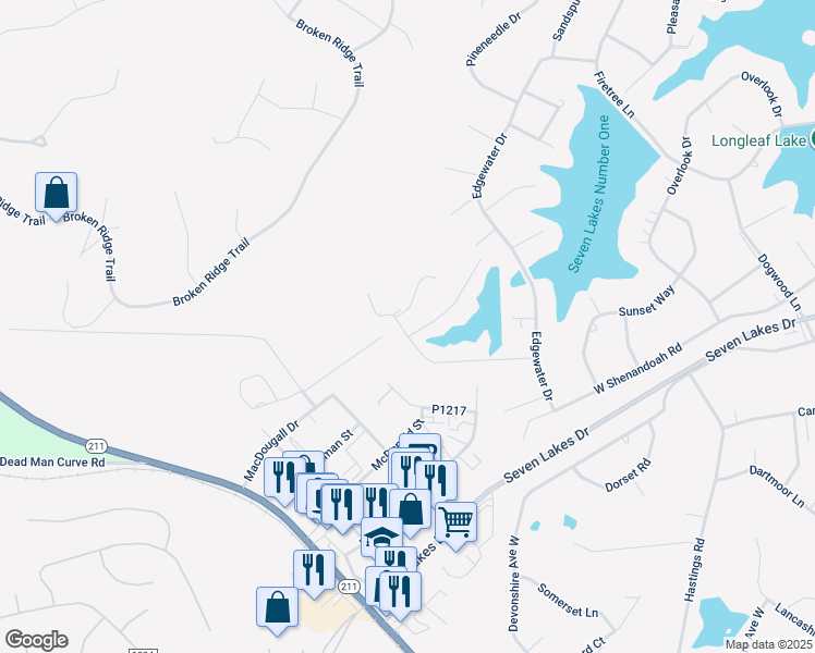 map of restaurants, bars, coffee shops, grocery stores, and more near 101 Fox Run Road in Pinehurst