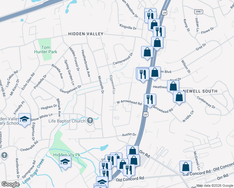 map of restaurants, bars, coffee shops, grocery stores, and more near in Charlotte