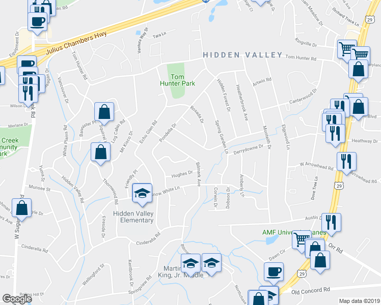 map of restaurants, bars, coffee shops, grocery stores, and more near 1132 Bilmark Avenue in Charlotte