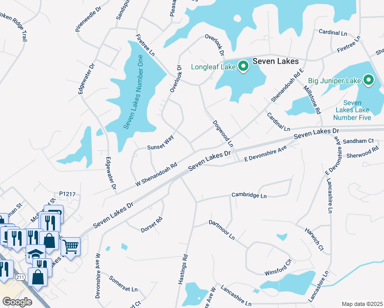 map of restaurants, bars, coffee shops, grocery stores, and more near 110 West Shenandoah Road in West End