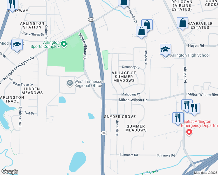 map of restaurants, bars, coffee shops, grocery stores, and more near 11536 Ryewood Cove in Arlington