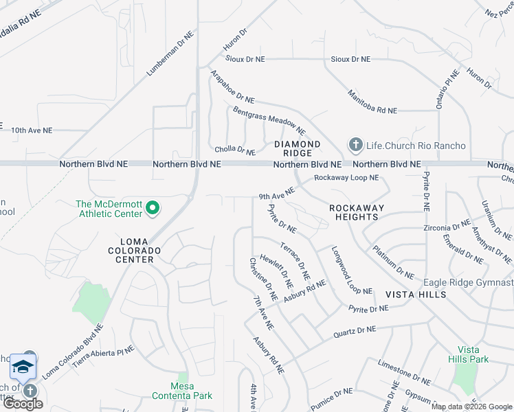 map of restaurants, bars, coffee shops, grocery stores, and more near 576 Christine Drive Northeast in Rio Rancho