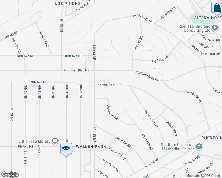 map of restaurants, bars, coffee shops, grocery stores, and more near 1012 Abrazo Road Northeast in Rio Rancho