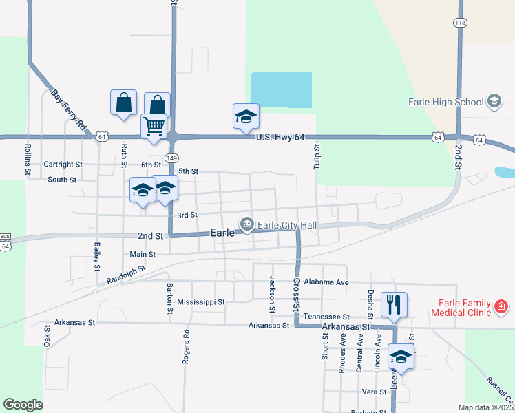 map of restaurants, bars, coffee shops, grocery stores, and more near 923 3rd Street in Earle