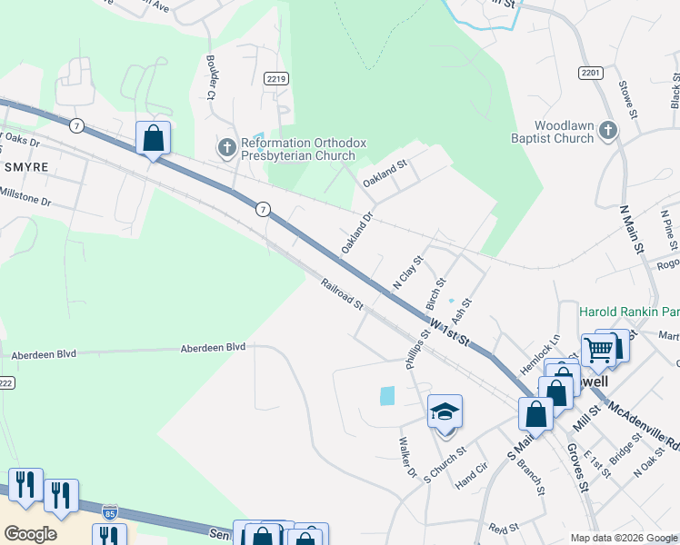 map of restaurants, bars, coffee shops, grocery stores, and more near 915 West 1st Street in Lowell