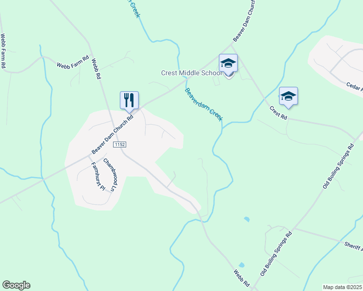 map of restaurants, bars, coffee shops, grocery stores, and more near 120 Valerie Drive in Shelby
