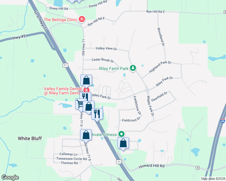 map of restaurants, bars, coffee shops, grocery stores, and more near 49 Stone Gate Court in Fort Smith
