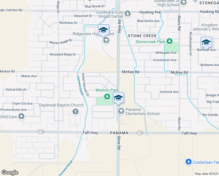 map of restaurants, bars, coffee shops, grocery stores, and more near 9108 Morning Harvest Avenue in Bakersfield