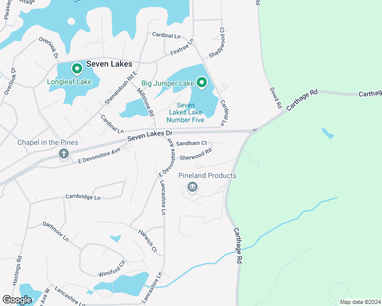 map of restaurants, bars, coffee shops, grocery stores, and more near 111 Sherwood Road in Seven Lakes